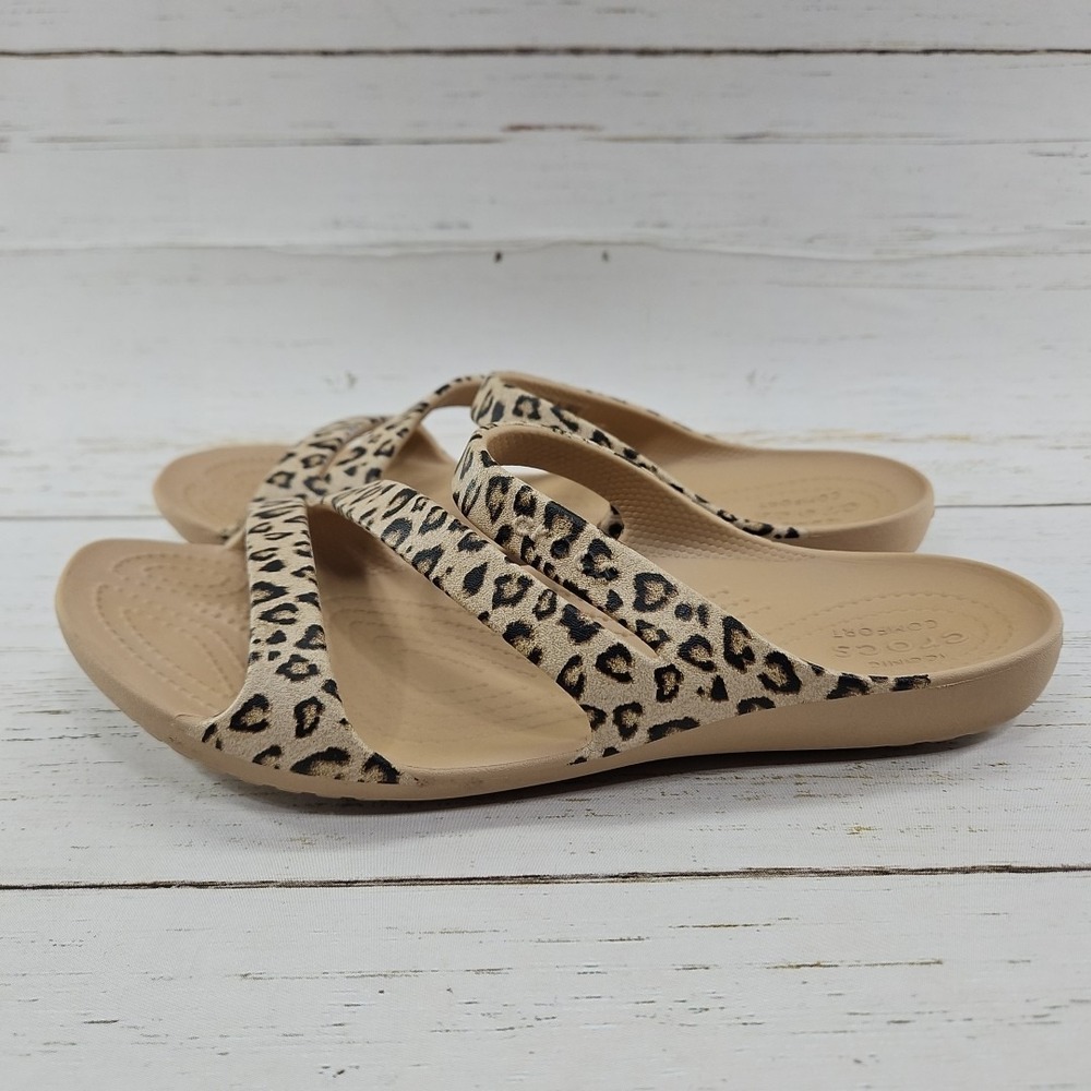 Crocs Kadee II Leopard Womens 8 Beige Slip On Slide Sandals Lightweight 206894 - Picture 4 of 10